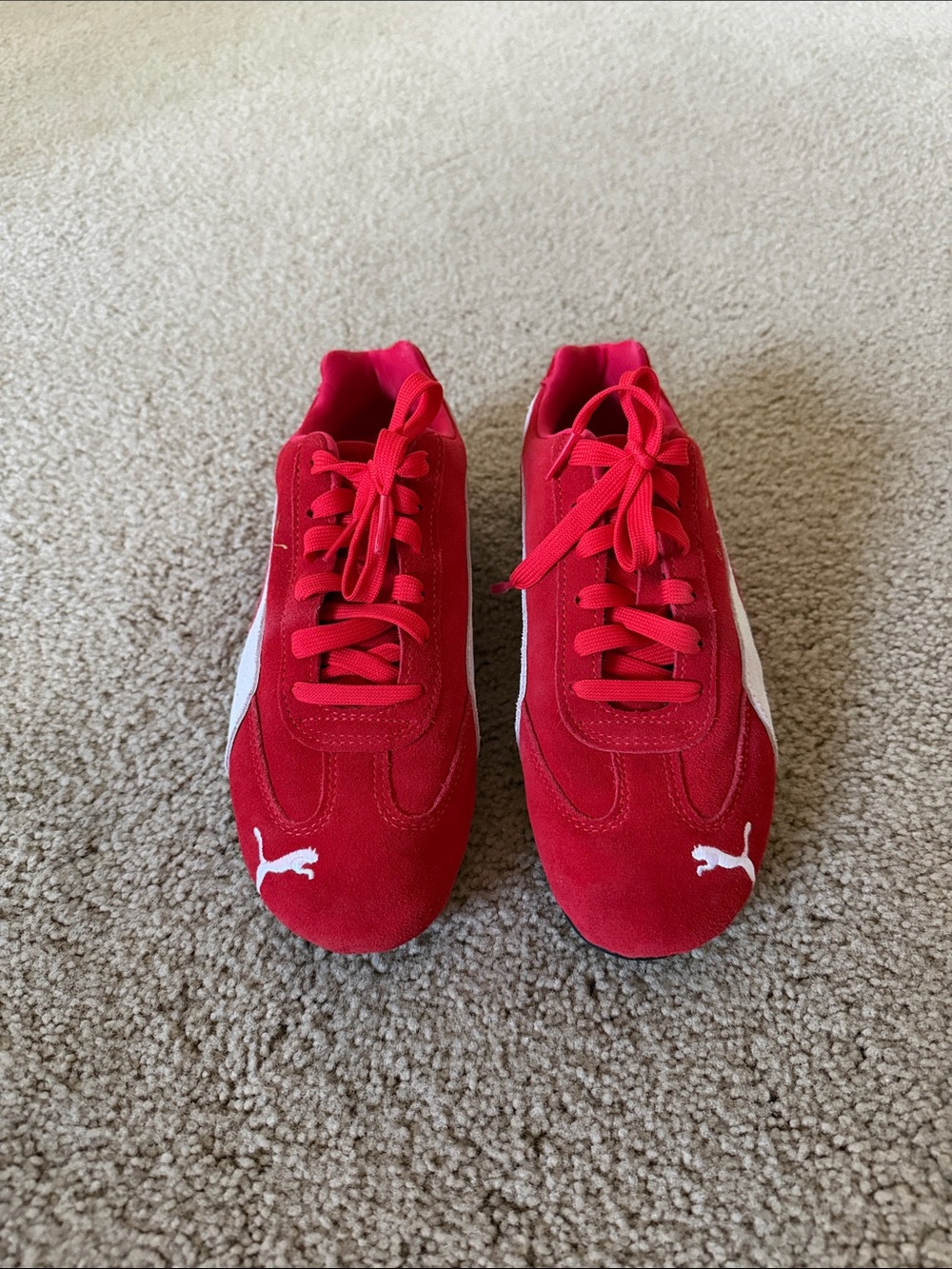 Puma Red Suede Sneakers with White Logo and Formstrip